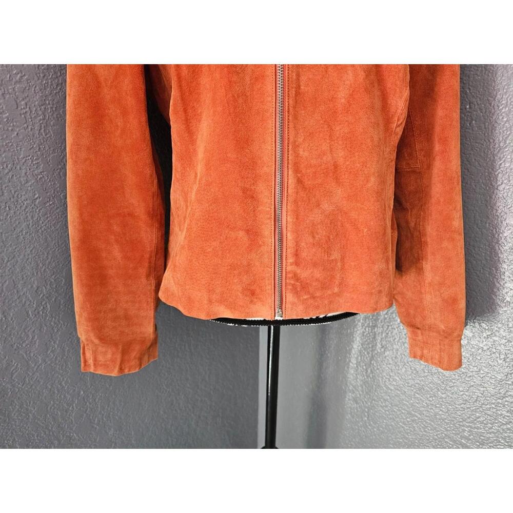 Women s Vintage Suede Clio Full Zip Up Jacket Orange Size 10 Padded Shoulders - Picture 7 of 16